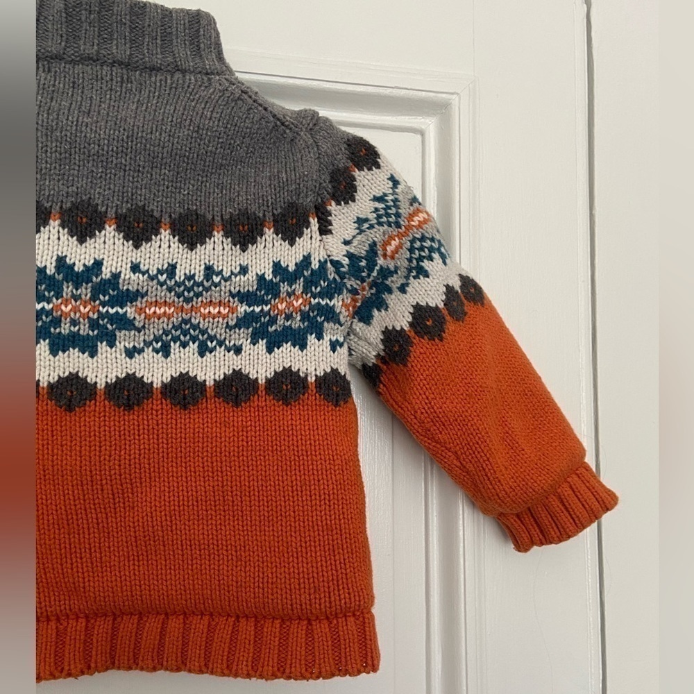 Janie And Jack Wool Cotton Blend Kids Knit Sweater Jacket Orange Gray Blue - Picture 10 of 14